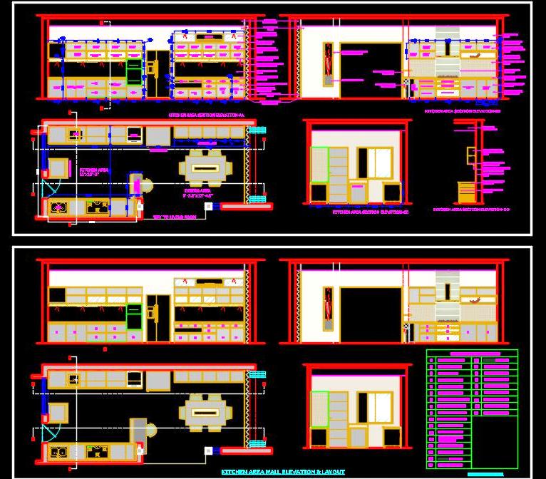 Open Kitchen & Dining Floor Plan - Detailed DWG Layout